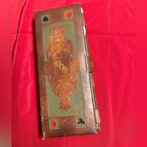 Vintage Leather Card Game Holder with Embossed King Design